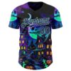 Custom Black Dark Purple-Pea Green 3D Halloween Spooky Pumpkin Authentic Baseball Jersey