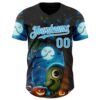 Custom Black Sky Blue-White 3D Halloween Spooky Pumpkin Authentic Baseball Jersey
