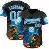 Custom Black Sky Blue-White 3D Halloween Spooky Pumpkin Authentic Baseball Jersey