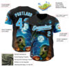 Custom Black Sky Blue-White 3D Halloween Spooky Pumpkin Authentic Baseball Jersey