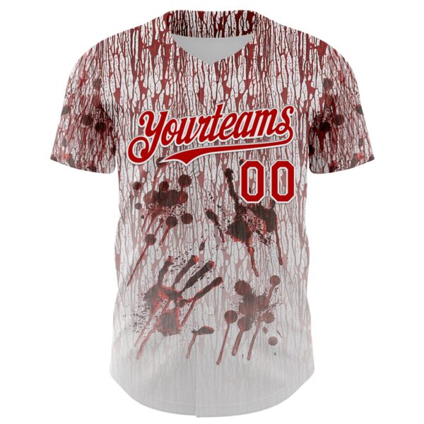 Custom White Red-Black 3D Halloween Creepy Blood Horror Authentic Baseball Jersey