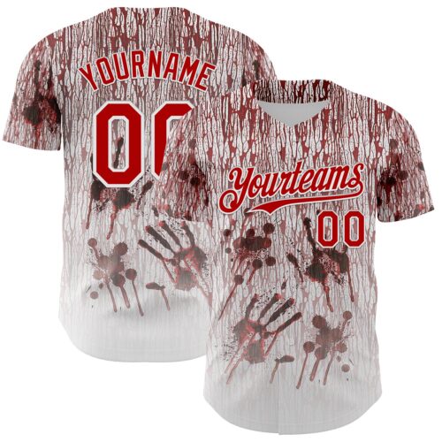 Custom White Red-Black 3D Halloween Creepy Blood Horror Authentic Baseball Jersey