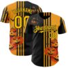 Custom Yellow Black 3D Halloween Spooky Pumpkin Stripe Authentic Baseball Jersey