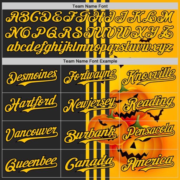 Custom Yellow Black 3D Halloween Spooky Pumpkin Stripe Authentic Baseball Jersey