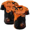 Custom Orange Black-City Cream 3D Halloween Spooky Pumpkin Graffiti Authentic Baseball Jersey