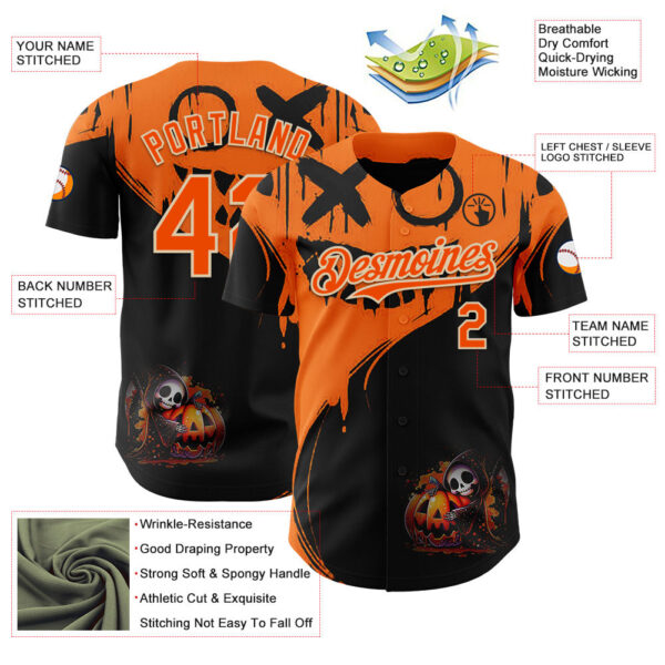 Custom Orange Black-City Cream 3D Halloween Spooky Pumpkin Graffiti Authentic Baseball Jersey