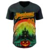 Custom Black Orange-Neon Green 3D Halloween Spooky Pumpkin Authentic Baseball Jersey