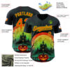 Custom Black Orange-Neon Green 3D Halloween Spooky Pumpkin Authentic Baseball Jersey