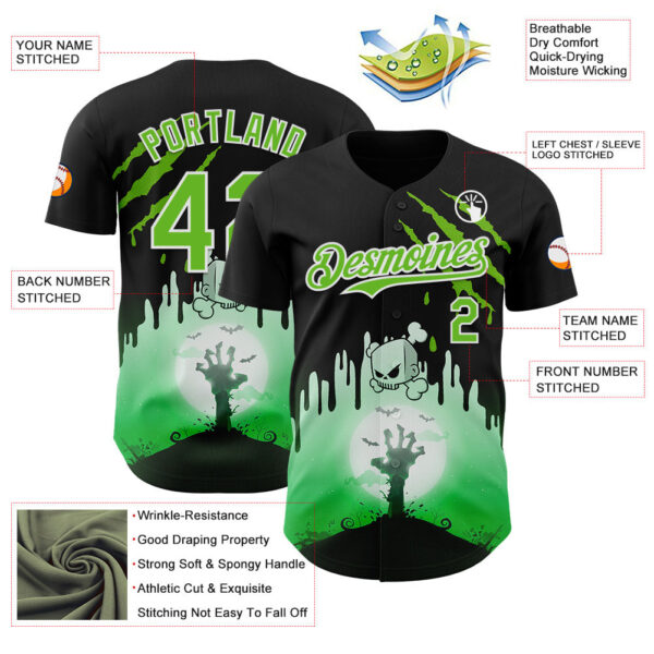 Custom Black Aurora Green-White 3D Halloween Spooky Zombies Scratch Authentic Baseball Jersey