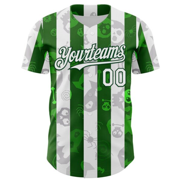 Custom White Green 3D Halloween Spooky Spider Stripe Authentic Baseball Jersey