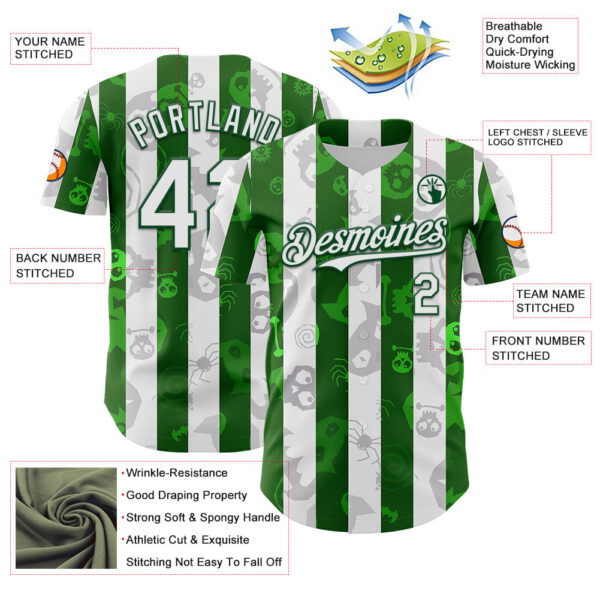 Custom White Green 3D Halloween Spooky Spider Stripe Authentic Baseball Jersey