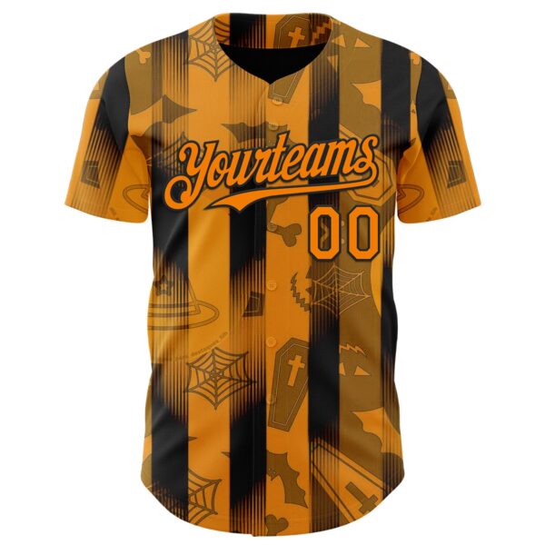 Custom Orange Bay Orange-Black 3D Halloween Spooky Pumpkin Stripe Authentic Baseball Jersey