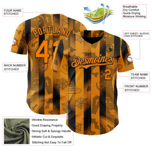 Custom Orange Bay Orange-Black 3D Halloween Spooky Pumpkin Stripe Authentic Baseball Jersey