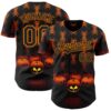 Custom Black Bay Orange 3D Halloween Spooky Pumpkin Stripe Authentic Baseball Jersey