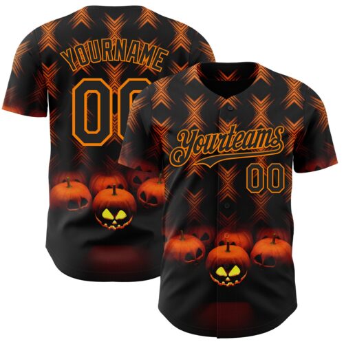 Custom Black Bay Orange 3D Halloween Spooky Pumpkin Stripe Authentic Baseball Jersey