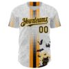 Custom White Black-Gold 3D Halloween Spooky Bat Stripe Authentic Baseball Jersey