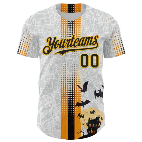 Custom White Black-Gold 3D Halloween Spooky Bat Stripe Authentic Baseball Jersey