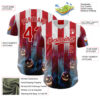 Custom Red Blue-White 3D Halloween Spooky Pumpkin Stripe Authentic Baseball Jersey