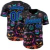 Custom Black Dark Purple-Lakes Blue 3D Halloween Spooky Pumpkin Authentic Baseball Jersey