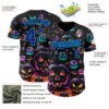 Custom Black Dark Purple-Lakes Blue 3D Halloween Spooky Pumpkin Authentic Baseball Jersey