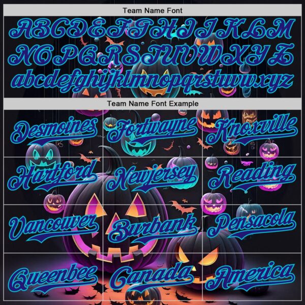 Custom Black Dark Purple-Lakes Blue 3D Halloween Spooky Pumpkin Authentic Baseball Jersey