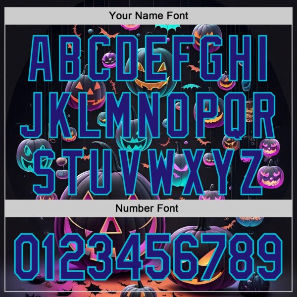 Custom Black Dark Purple-Lakes Blue 3D Halloween Spooky Pumpkin Authentic Baseball Jersey