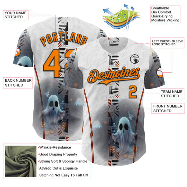 Custom White Bay Orange Gray-Black 3D Halloween Spooky Pumpkin Authentic Baseball Jersey