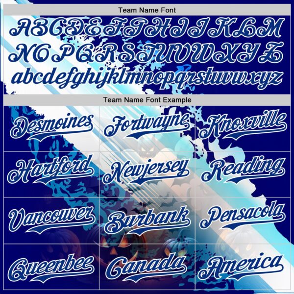 Custom Blue Royal-White 3D Halloween Spooky Pumpkin Bat Authentic Baseball Jersey