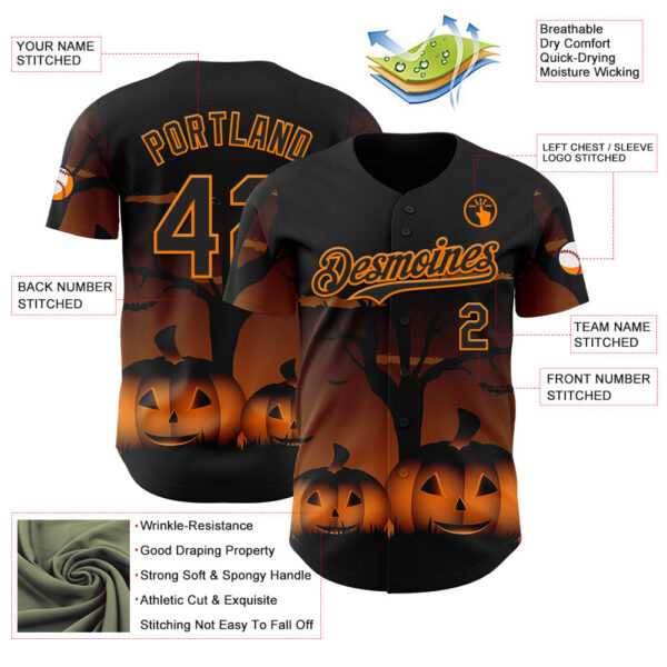 Custom Black Bay Orange 3D Halloween Spooky Pumpkin Authentic Baseball Jersey