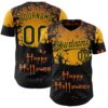 Custom Yellow Black 3D Halloween Spooky Pumpkin Authentic Baseball Jersey