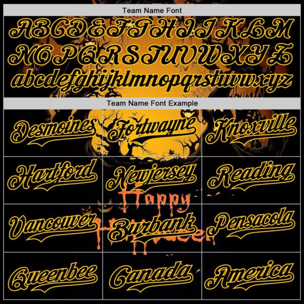 Custom Yellow Black 3D Halloween Spooky Pumpkin Authentic Baseball Jersey