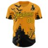 Custom Yellow Black 3D Halloween Spooky Pumpkin Bat Authentic Baseball Jersey