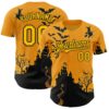Custom Yellow Black 3D Halloween Spooky Pumpkin Bat Authentic Baseball Jersey