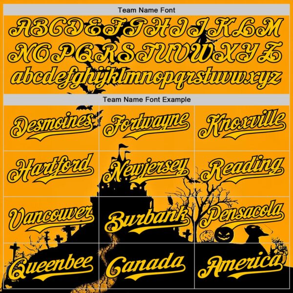 Custom Yellow Black 3D Halloween Spooky Pumpkin Bat Authentic Baseball Jersey