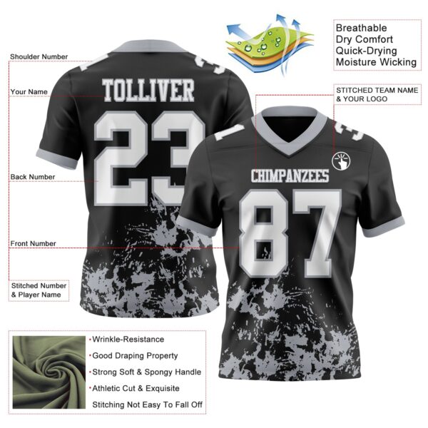 Custom Black White-Gray 3D Pattern Splash Authentic Football Jersey