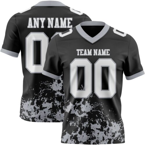 Custom Black White-Gray 3D Pattern Splash Authentic Football Jersey