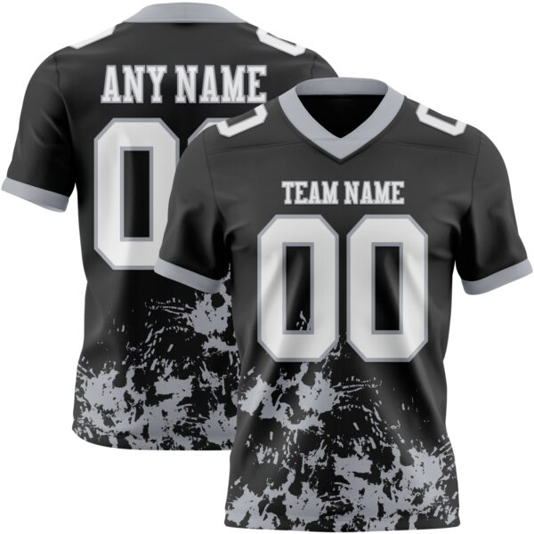 Custom Black White-Gray 3D Pattern Splash Authentic Football Jersey