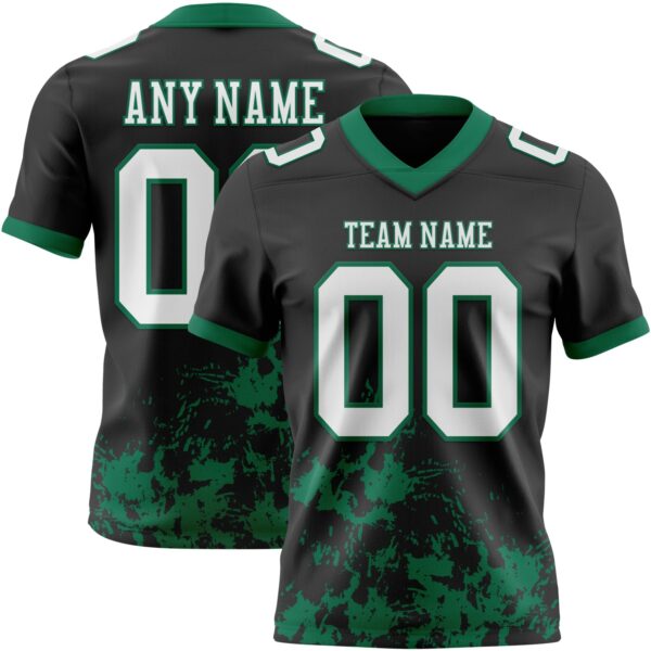 Custom Black White-Kelly Green 3D Pattern Splash Authentic Football Jersey