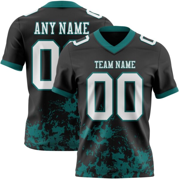 Custom Black White-Teal 3D Pattern Splash Authentic Football Jersey