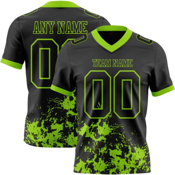 Custom Black Neon Green 3D Pattern Splash Authentic Football Jersey