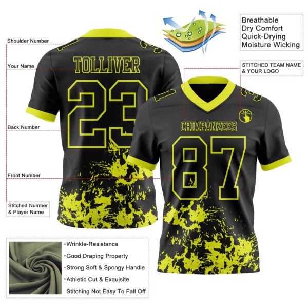 Custom Black Neon Yellow 3D Pattern Splash Authentic Football Jersey