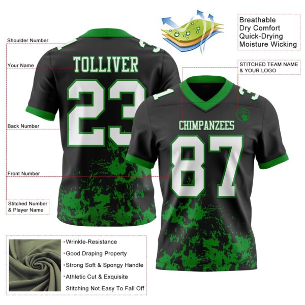 Custom Black White-Grass Green 3D Pattern Splash Authentic Football Jersey