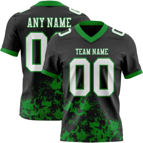 Custom Black White-Grass Green 3D Pattern Splash Authentic Football Jersey