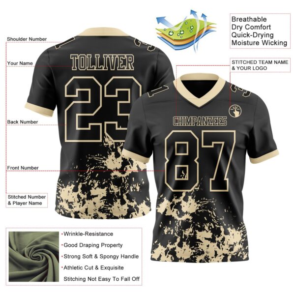 Custom Black Cream 3D Pattern Splash Authentic Football Jersey