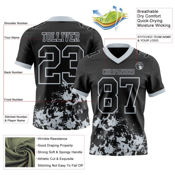 Custom Black Silver 3D Pattern Splash Authentic Football Jersey