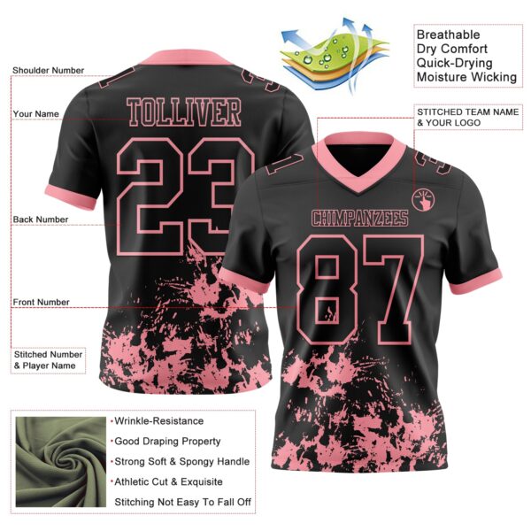 Custom Black Medium Pink 3D Pattern Splash Authentic Football Jersey