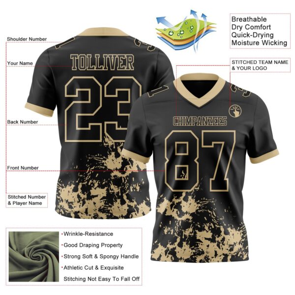 Custom Black Vegas Gold 3D Pattern Splash Authentic Football Jersey