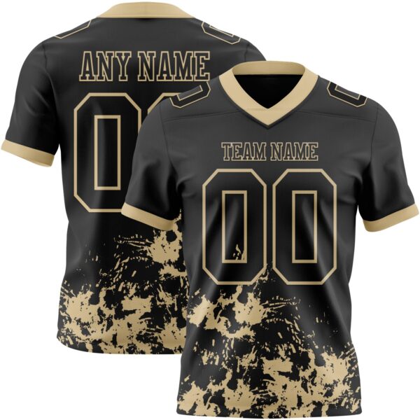 Custom Black Vegas Gold 3D Pattern Splash Authentic Football Jersey