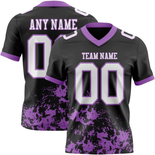 Custom Black White-Medium Purple 3D Pattern Splash Authentic Football Jersey