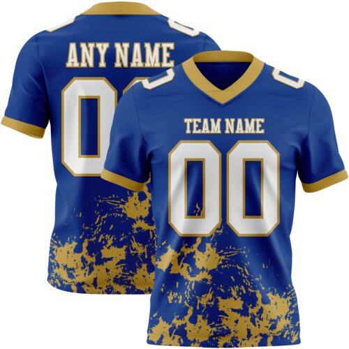 Custom Royal White-Old Gold 3D Pattern Splash Authentic Football Jersey